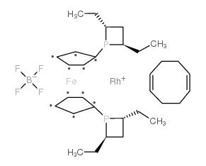 (+)-1,1'-BIS((2R,4R)-2,4-DIETHYLPHOSPHOTANO)FERROCENE(1,5-CYCLOOCTADIENE)RHODIUM (I) TETRAFLUOROBORATE结构式