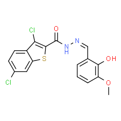 Benzo[b]thiophene-2-carboxylic acid, 3,6-dichloro-, [(2-hydroxy-3-methoxyphenyl)methylene]hydrazide (9CI) Structure