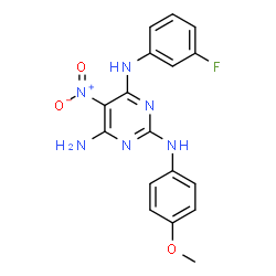 N~4~-(3-fluorophenyl)-N~2~-(4-methoxyphenyl)-5-nitropyrimidine-2,4,6-triamine结构式