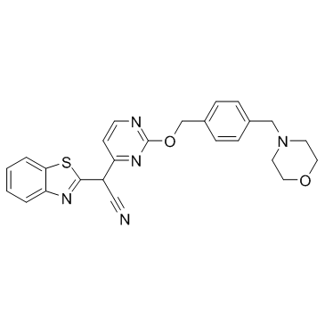 (1,3-苯并噻唑-2-基)[2-[4-[(吗啉-4-基)甲基]苄氧基]嘧啶-4-基]乙腈结构式
