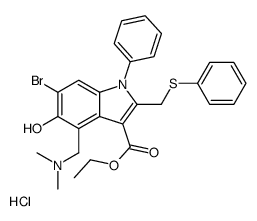 ethyl 6-bromo-4-[(dimethylamino)methyl]-5-hydroxy-1-phenyl-2-(phenylsulfanylmethyl)indole-3-carboxylate,hydrochloride Structure