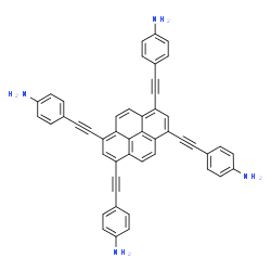 4,4',4'',4'''-[芘-1,3,6,8-四基四(乙炔-2,1-二基)]四苯胺结构式