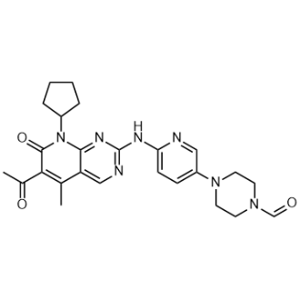 4-(6-((6-乙酰基-8-环戊基-5-甲基-7-氧代-7,8-二氢吡啶并[2,3-d]嘧啶-2-基)氨基)吡啶-3-基)哌嗪-1-甲醛(帕博西尼杂质)结构式