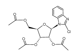 tri-O-acetyl-1-(2-chloro-benzoimidazol-1-yl)-β-D-1-deoxy-ribofuranose Structure