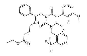 ethyl (R)-4-{2-[5-(2-fluoro-3-methoxyphenyl)-3-[2-fluoro-6-(trifluoromethyl)benzyl]-4-methyl-2,6-dioxo-3,6-dihydro-2H-pyrimidin-1-yl]-1-phenylethylamino}butyrate Structure