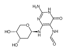 9-(2-deoxy-β-D-erythropentopyranosyl)-2,4-diamino-5-formamidopyrimid-6-one结构式