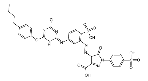 4-[[5-[[4-(4-butylphenoxy)-6-chloro-1,3,5-triazin-2-yl]amino]-2-sulphophenyl]azo]-4,5-dihydro-5-oxo-1-(4-sulphophenyl)-1H-pyrazole-3-carboxylic acid结构式