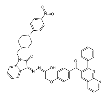 N-[(Z)-[1-[[4-(4-nitrophenyl)piperazin-1-yl]methyl]-2-oxoindol-3-ylidene]amino]-2-[4-(2-phenyl-1,8-naphthyridine-3-carbonyl)phenoxy]acetamide Structure