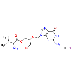 (2R)-2-[(2-Amino-6-oxo-1,6-dihydro-9H-purin-9-yl)methoxy]-3-hydroxypropyl valinate hydrochloride (1:1) structure