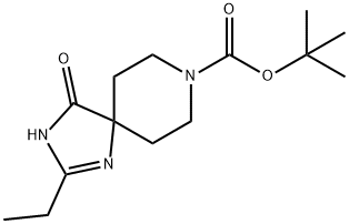 tert-Butyl 2-ethyl-4-oxo-1,3,8-triazaspiro[4.5]dec-1-ene-8-carboxylate结构式