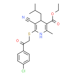 ethyl 6-((2-(4-chlorophenyl)-2-oxoethyl)thio)-5-cyano-4-isobutyl-2-methyl-1,4-dihydropyridine-3-carboxylate结构式