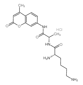 L-赖氨酰-L-丙氨酸-7-氨基-4-甲基香豆素二盐酸盐结构式