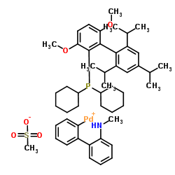 Methanesulfonato(2-dicyclohexylphosphino-3,6-dimethoxy-2',4',6'-tri-i-propyl-1,1'-biphenyl)(2'-methylamino-1,1'-biphenyl-2-yl)palladium(II) Structure