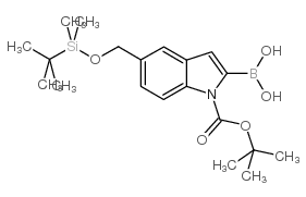 2-硼-5-[[[(1,1-二甲基乙基)二甲基硅酯]氧基]甲基]-1H-吲哚-1-羧酸-1,1-二甲基乙酯结构式