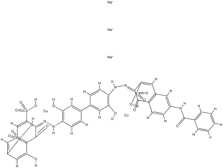 trisodium [mu-[3-[[4'-[[6-benzamido-1-hydroxy-3-sulpho-2-naphthyl]azo]-3,3'-dihydroxy[1,1'-biphenyl]-4-yl]azo]-4,5-dihydroxynaphthalene-2,7-disulphonato(7-)]]dicuprate(3-)结构式