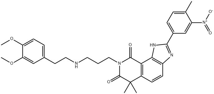 8-[3-[[2-(3,4-Dimethoxyphenyl)ethyl]amino]propyl]-6,6-dimethyl-2-(4-methyl-3-nitrophenyl)-1H-imidazo[4,5-h]isoquinoline-7,9(6H,8H)-dione结构式