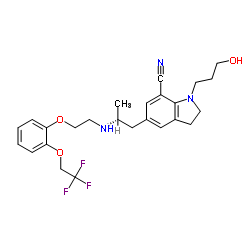 1H-Indole-7-carbonitrile, 2,3-dihydro-1-(3-hydroxypropyl)-5-[(2R)-2-[[2-[2-(2,2,2-trifluoroethoxy)phenoxy]ethyl]amino]propyl]- Structure