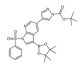 4-(1-(苯基磺酰基)-3-(4,4,5,5-四甲基-1,3,2-二噁硼烷-2-基)-1H-吡咯并[2,3-b]吡啶-5-基)-1H-吡唑-1-羧酸叔丁酯结构式
