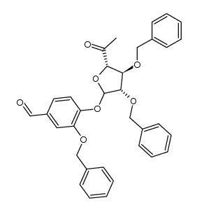 4-(((3S,4S,5S)-5-acetyl-3,4-bis(benzyloxy)tetrahydrofuran-2-yl)oxy)-3-(benzyloxy)benzaldehyde Structure