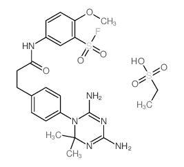 5-[3-[4-(4,6-diamino-2,2-dimethyl-1,3,5-triazin-1-yl)phenyl]propanoylamino]-2-methoxy-benzenesulfonyl fluoride; ethanesulfonic acid Structure