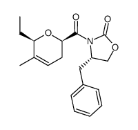 (S)-4-benzyl-3-((2R,6R)-6-ethyl-5-methyl-3,6-dihydro-2H-pyran-2-carbonyl)oxazolidin-2-one结构式