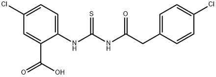 5-chloro-2-[[[[(4-chlorophenyl)acetyl]amino]thioxomethyl]amino]-benzoic acid Structure