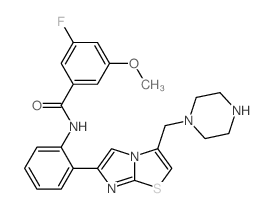 3-FLUORO-5-METHOXY-N-(2-(3-(PIPERAZIN-1-YLMETHYL)IMIDAZO[2,1-B]THIAZOL-6-YL)PHENYL)BENZAMIDE Structure