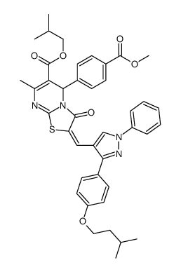 2-methylpropyl 5-(4-methoxycarbonylphenyl)-7-methyl-2-[[3-[4-(3-methylbutoxy)phenyl]-1-phenylpyrazol-4-yl]methylidene]-3-oxo-5H-[1,3]thiazolo[3,2-a]pyrimidine-6-carboxylate Structure