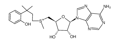 (((2S,3S,4R,5R)-5-(6-amino-9H-purin-9-yl)-3,4-dihydroxytetrahydrofuran-2-yl)methyl)(3-(2-hydroxyphenyl)-3-methylbutyl)(methyl)sulfonium结构式
