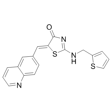 2-[[(噻吩-2-基)甲基]氨基]-5-[1-(喹啉-6-基)甲-(Z)-亚基]噻唑-4-酮结构式