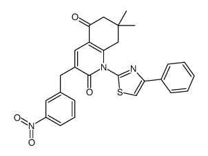 7,7-二甲基-3-(3-硝基苄基)-1-(4-苯基噻唑-2-基)-7,8-二氢喹啉-2,5(1H,6H)-二酮结构式