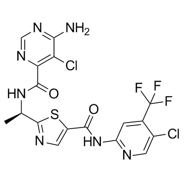 6-氨基-5-氯-N-[(1R)-1-[5-[[[5-氯-4-(三氟甲基)-2-吡啶基]氨基]羰基]-2-噻唑基]乙基]-4-嘧啶甲酰胺结构式