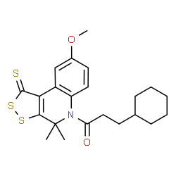 3-cyclohexyl-1-(8-methoxy-4,4-dimethyl-1-thioxo-1,4-dihydro-5H-[1,2]dithiolo[3,4-c]quinolin-5-yl)propan-1-one结构式
