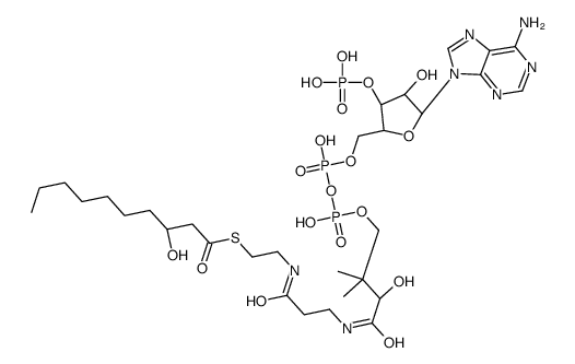 S-[2-[3-[[(2R)-4-[[[(2R,3R,5R)-5-(6-aminopurin-9-yl)-4-hydroxy-3-phosphonooxyoxolan-2-yl]methoxy-hydroxyphosphoryl]oxy-hydroxyphosphoryl]oxy-2-hydroxy-3,3-dimethylbutanoyl]amino]propanoylamino]ethyl] (3S)-3-hydroxydecanethioate Structure