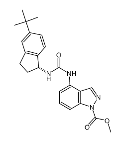 methyl 4-[({[(1R)-5-tert-butyl-2,3-dihydro-1H-inden-1-yl]amino}carbonyl)amino]-1H-indazole-1-carboxylate Structure