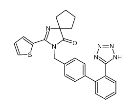 3-[2'-(1H-tetrazol-5-yl)-biphenyl-4-ylmethyl]-2-thiophen-2-yl-1,3-diaza-spiro[4.4]non-1-en-4-one结构式