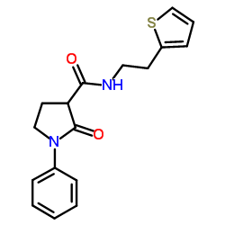 2-Oxo-1-phenyl-N-[2-(2-thienyl)ethyl]-3-pyrrolidinecarboxamide结构式