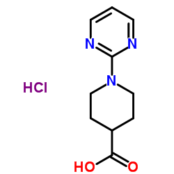 1-(2-Pyrimidinyl)-4-piperidinecarboxylic acid hydrochloride (1:1) Structure
