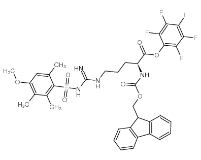 N2-[芴甲氧羰基]-N5-[亚氨基[[(4-甲氧基-2,3,6-三甲基苯基)磺酰基]氨基]甲基]-L-鸟氨酸五氟苯基酯结构式