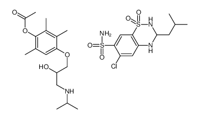 6-chloro-3-(2-methylpropyl)-1,1-dioxo-3,4-dihydro-2H-1λ6,2,4-benzothiadiazine-7-sulfonamide,[4-[2-hydroxy-3-(propan-2-ylamino)propoxy]-2,3,6-trimethylphenyl] acetate Structure