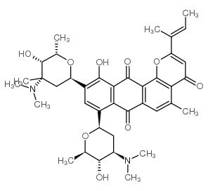 4H-Anthra[1,2-b]pyran-4,7,12-trione,11-hydroxy-5-methyl-2-[(1E)-1-methyl-1-propen-1-yl]-8-[2,3,6-trideoxy-3-(dimethylamino)-b-D-arabino-hexopyranosyl]-10-[2,3,6-trideoxy-3-(dimethylamino)-3-C-methyl-a Structure