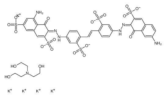 5-氨基-3-[[4-[2-[4-[(7-氨基-1-羟基-3-磺基-2-萘基)偶氮]-2-磺基苯基]乙烯基]-3-磺基苯基]偶氮]-4-羟基-2,7-萘二磺酸钾盐与三乙醇胺的化合物结构式