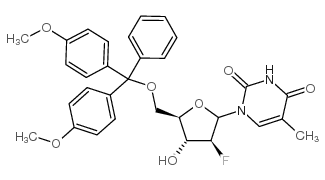 1-[5-O-[二(4-甲氧基苯基)苯甲基]-2-脱氧-2-氟-beta-D-阿拉伯呋喃糖基]-5-甲基-2,4(1H,3H)-嘧啶二酮结构式