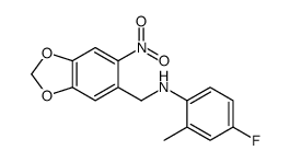 4-Fluoro-2-methyl-N-[(6-nitro-1,3-benzodioxol-5-yl)methyl]aniline结构式