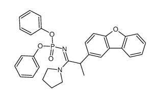 diphenyl N-<2-(2-dibenzofuranyl)-1-pyrrolidinopropylidene>phosphoramidate Structure