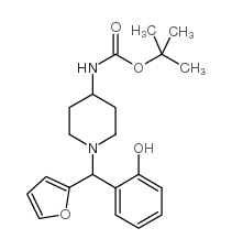 叔丁基-1-[呋喃-2-基(2-羟基苯基)甲基]哌啶-4-基氨基甲酸酯结构式