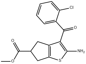 2-氨基-3-(2-氯苯甲酰基)-5,6-二氢-4H-环戊二烯[b]噻吩-5-羧酸甲酯结构式