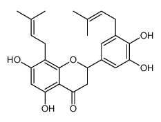 2-[3,4-dihydroxy-5-(3-methylbut-2-enyl)phenyl]-5,7-dihydroxy-8-(3-methylbut-2-enyl)-2,3-dihydrochromen-4-one Structure