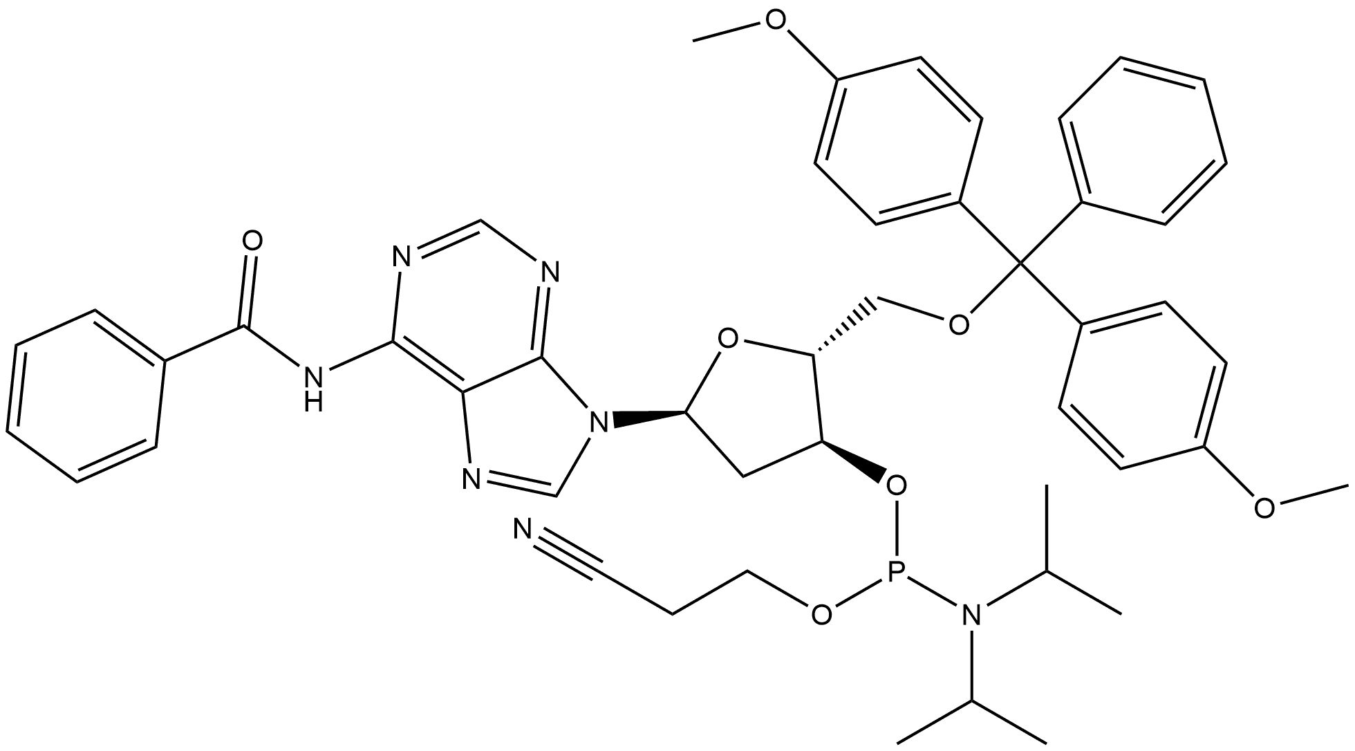 N6-Benzoyl-2'-deoxy-5'-O-DMT-a-adenosine 3'-CE phosphoramidite结构式