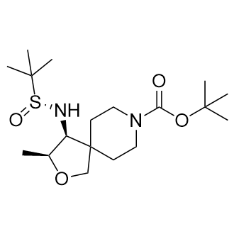 tert-butyl (3S,4S)-4-(((R)-tert-butylsulfinyl)amino)-3-methyl-2-oxa-8-azaspiro[4.5]decane-8-carboxylate Structure
